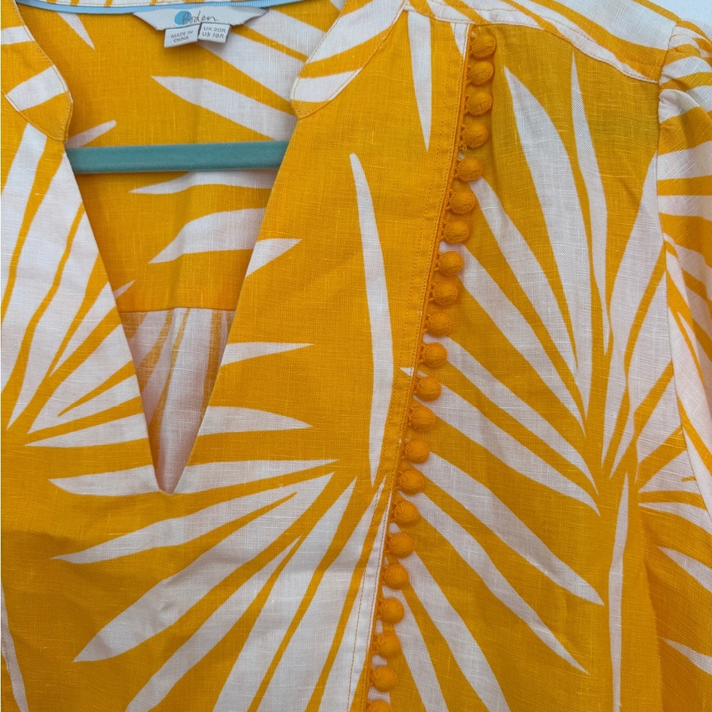 NWOT Boden Yellow Palm Print Linen Dress - Picture 4 of 6